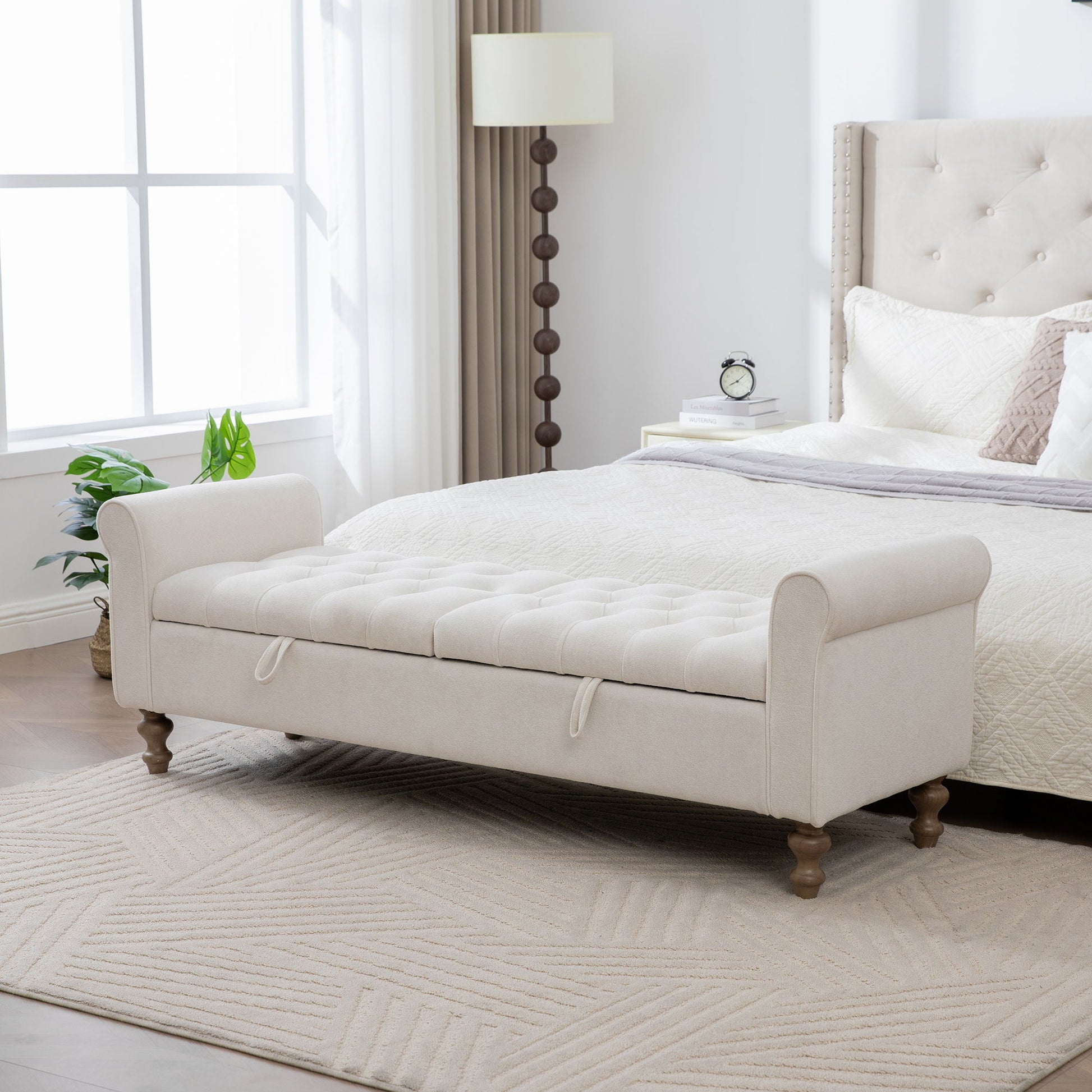 Modern Upholstered Storage Bench With Rolled Armrests] Home Essentials