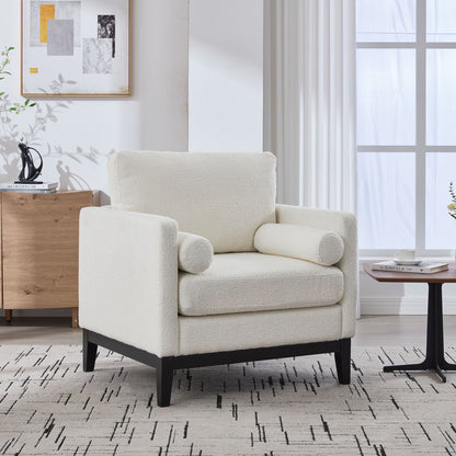 Wide Modern Farmhouse Performance Accent Chair With Legs, Wood Base Home Essentials