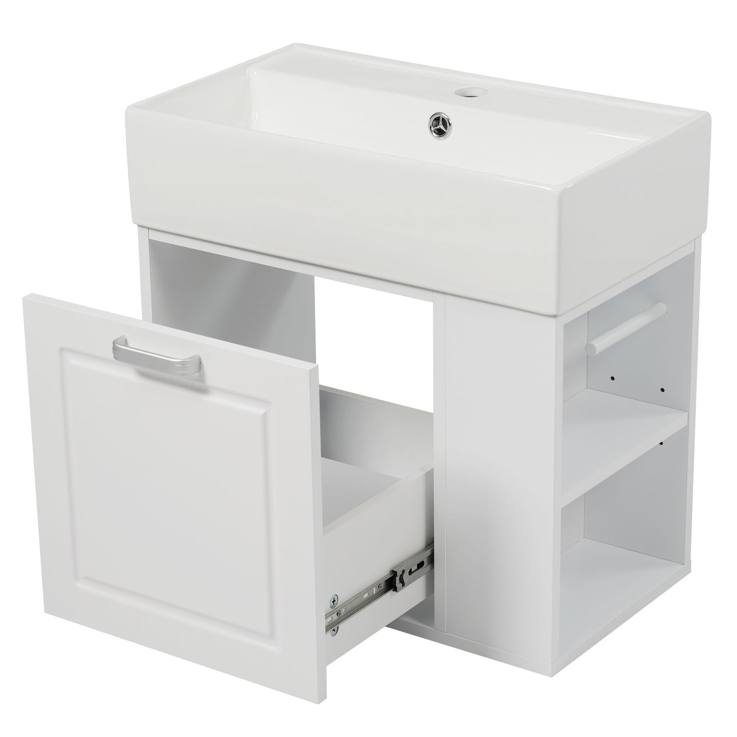 Modern Wall Mounted Bathroom Vanity With Sink, Soft Close Drawer, Adjustable Shelf, Toilet Paper Holder Noble House