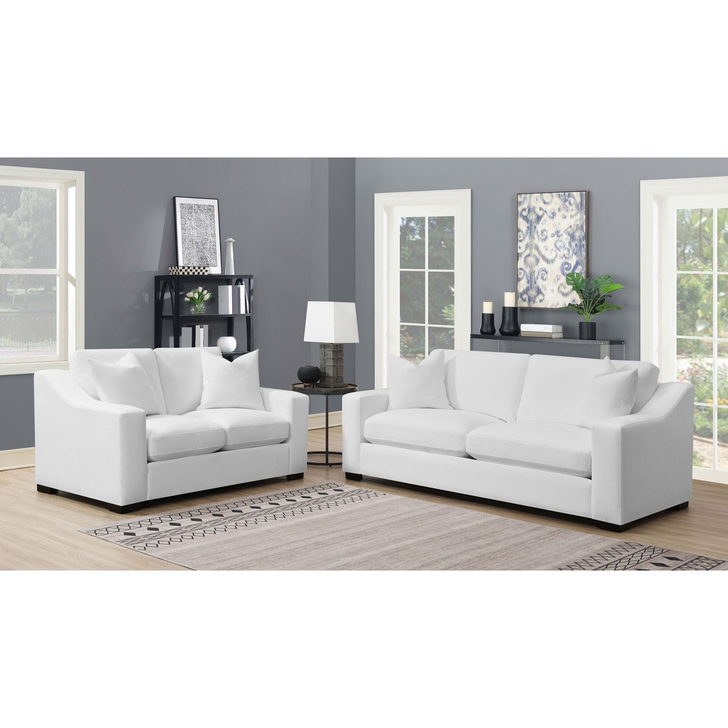 Chelan - 2 Piece Upholstered Sloped Arm Sofa Set - White Furniture Max