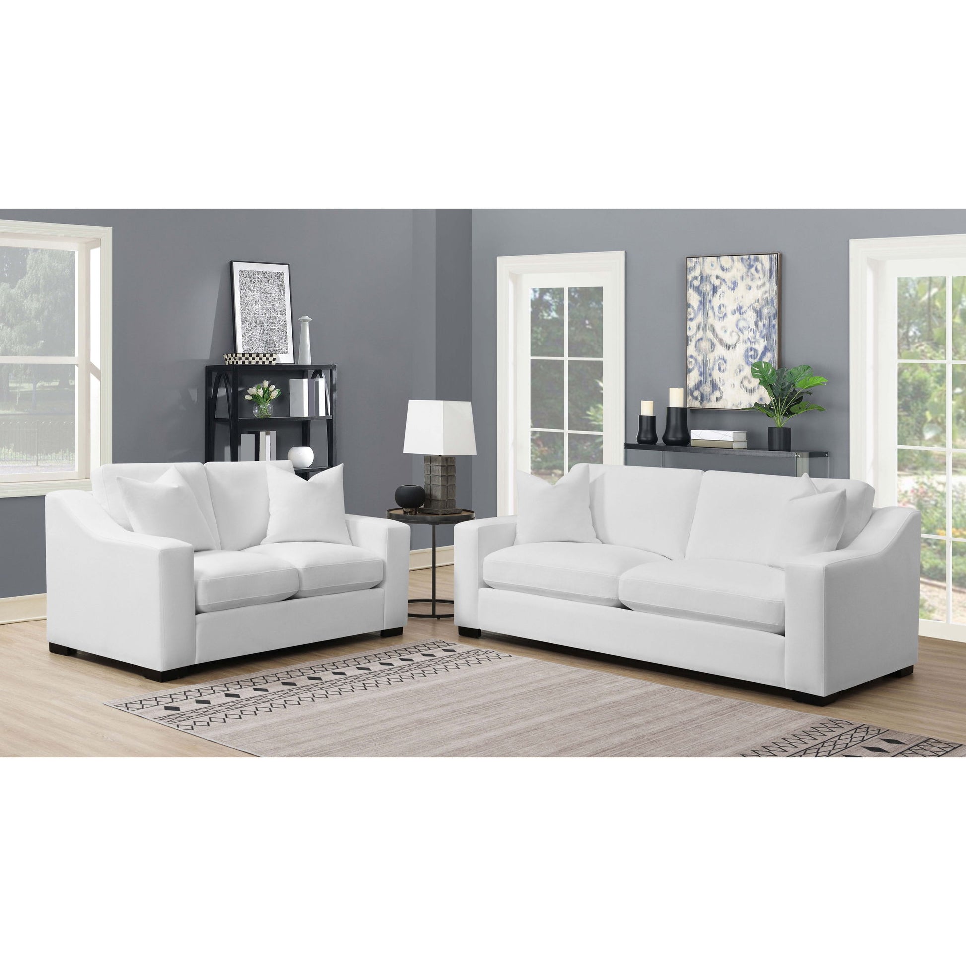 Chelan - 2 Piece Upholstered Sloped Arm Sofa Set - White Furniture Max