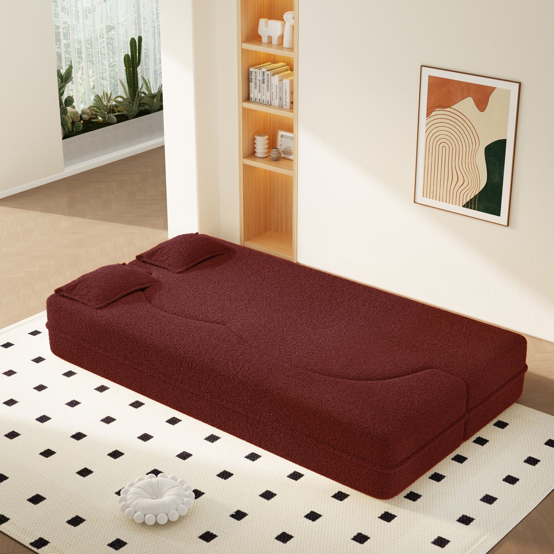 Modern Floor Sleeper Sofa Bed With 2 Pillows, Convertible Twin Size Folding Mattress For Living Room Home Essentials