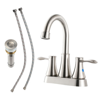 4" Centerset Bathroom Faucet With Pop Up Drain And Water Supply Lines - Brushed Nickel Daily Nest