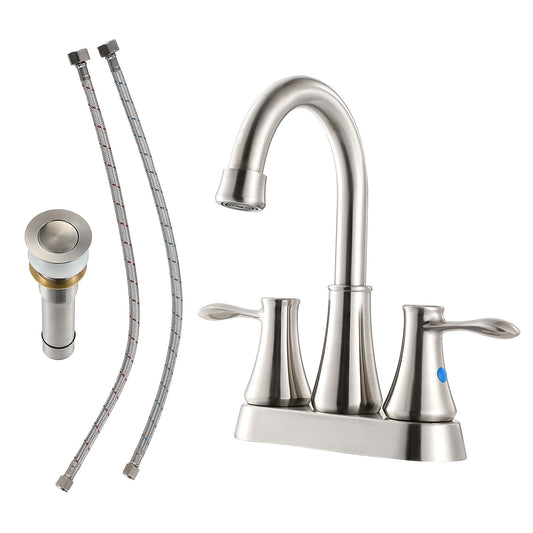 4" Centerset Bathroom Faucet With Pop Up Drain And Water Supply Lines - Brushed Nickel Daily Nest