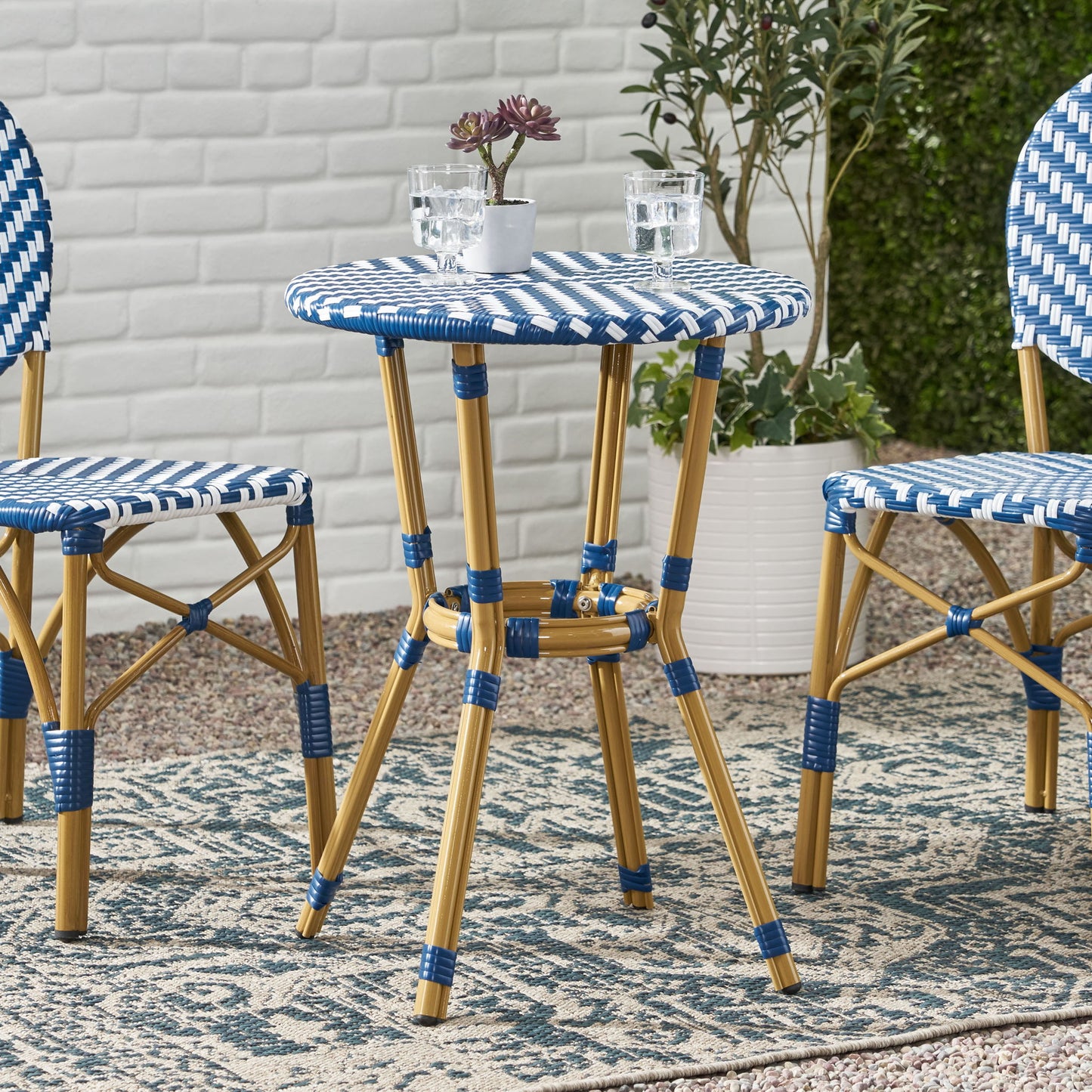 French Bistro Table Outdoor Elegance - White / Blue Noble House