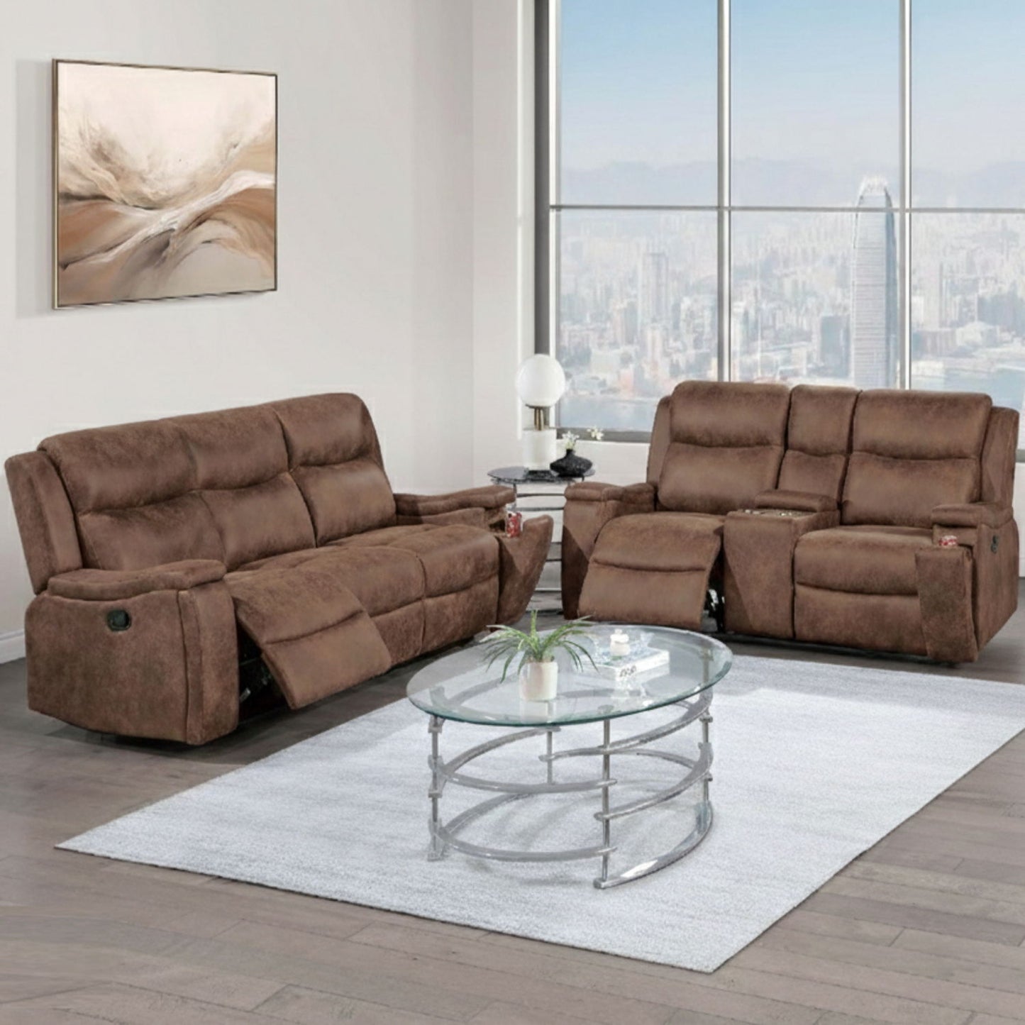 Modern Manual Motion Living Room Set & Hidden Cup Holders Home Essentials