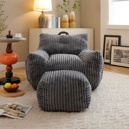 Giant Plush Bean Bag Chair With Armrests And Footstool Home Essentials