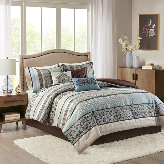 Princeton - Queen Piece Comforter (Set of 7) - Blue Madison Park