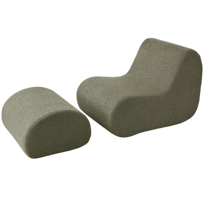 Curved Lounge Chair With Ottoman And High Resilience Foam Noble House