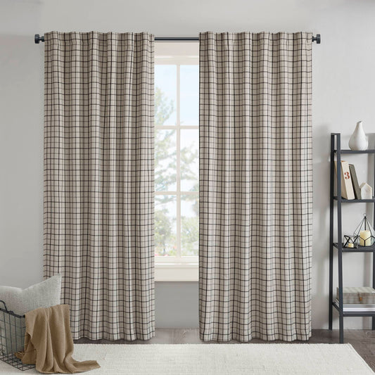 Anaheim - 50x108" Plaid Rod Pocket And Back Tab Curtain Panel With Fleece Lining - Black Madison Park