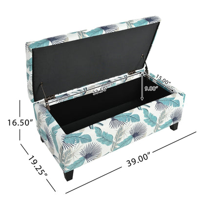Charming Floral Storage Ottoman With Upholstered Fabric Noble House