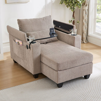 Convertible Chaise Lounge Sofa Chair With USB Ports, Cup Holders, Phone Holder And Storage Hearth and Haven