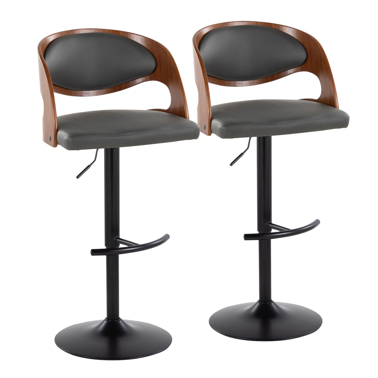 Pino - Mid Century Modern Adjustable Barstool With Swivel With Rounded T Footrest (Set of 2) Lumi Source
