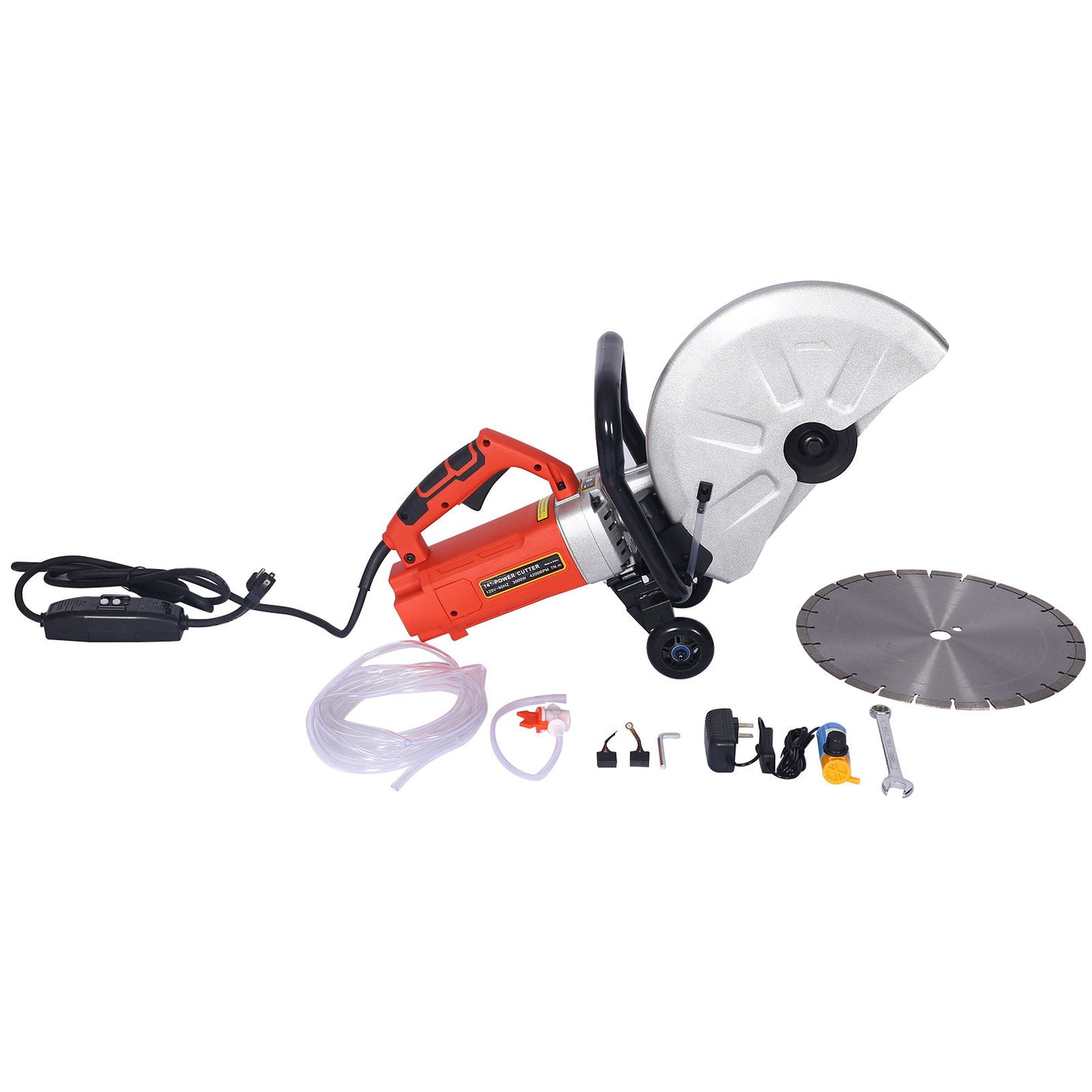 14" Electric Cut Off Saw Wet / Dry Concrete Saw Cutter With Guide Roller And Water Line Attachment, 3000W - Black / Silver Daily Nest