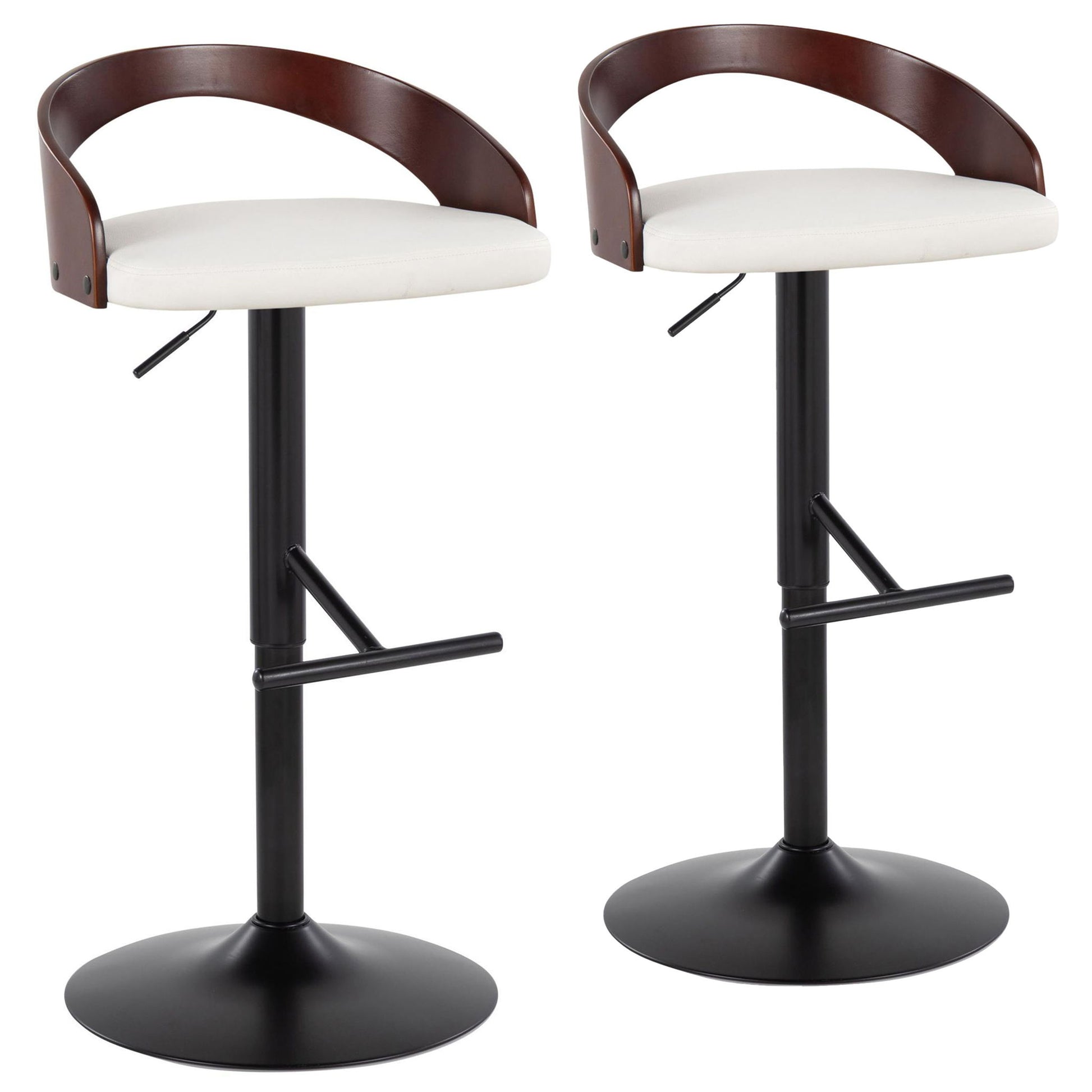 Grotto - Contemporary Adjustable Barstool With Swivel & Straight T Footrest (Set of 2) Lumi Source