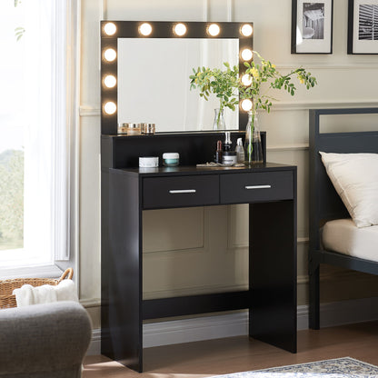 Vanity Desk With Mirror And Lights, Dressing Table With Large Drawer, 2 Level Storage Dresser & 3 Lighting Modes Adjustable Brightness, Suitable For Bedroom