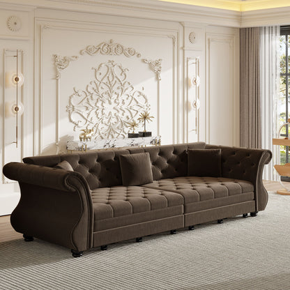 Oversized Chesterfield Pull Out Sofa Bed, Roll Arm Couch With Flower Tufting For Living Room Home Essentials