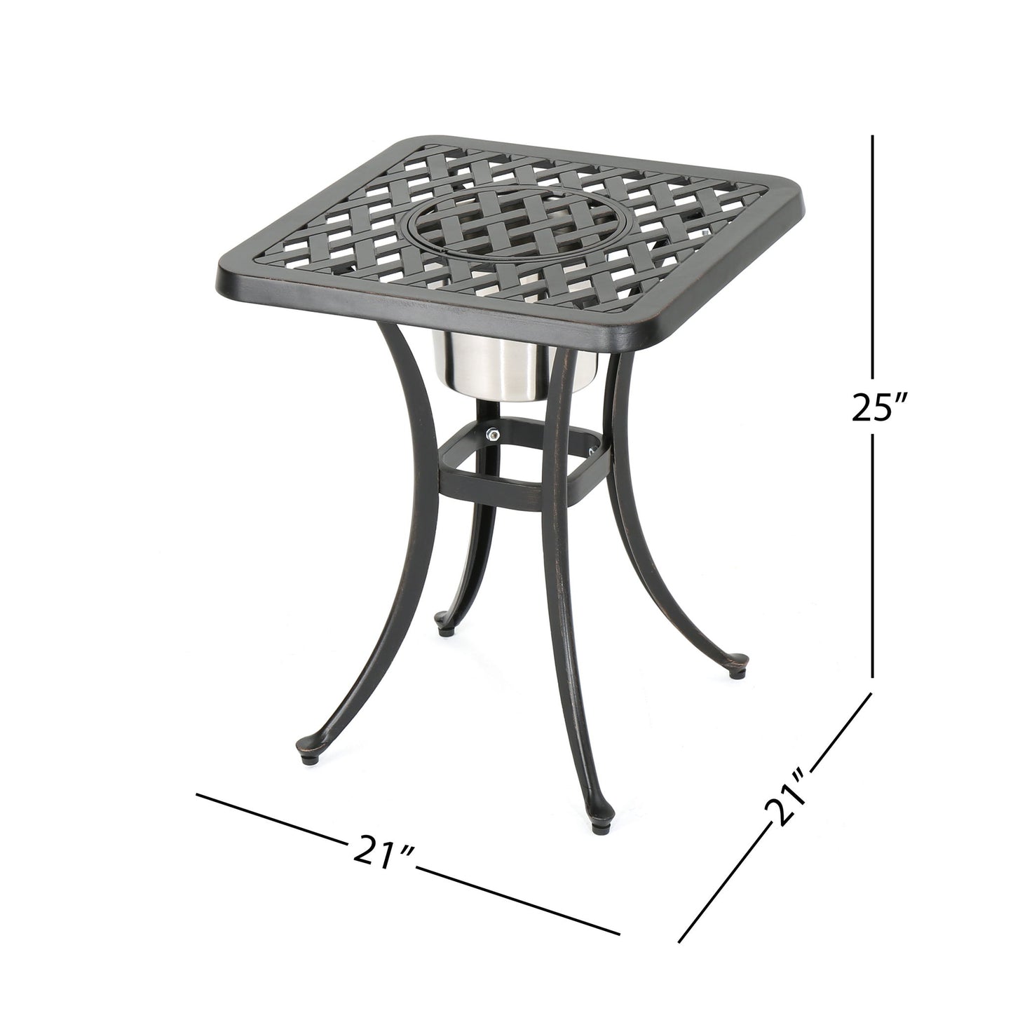 Outdoor Cast Aluminum Bistro Table With Ice Bucket - Black Copper Noble House