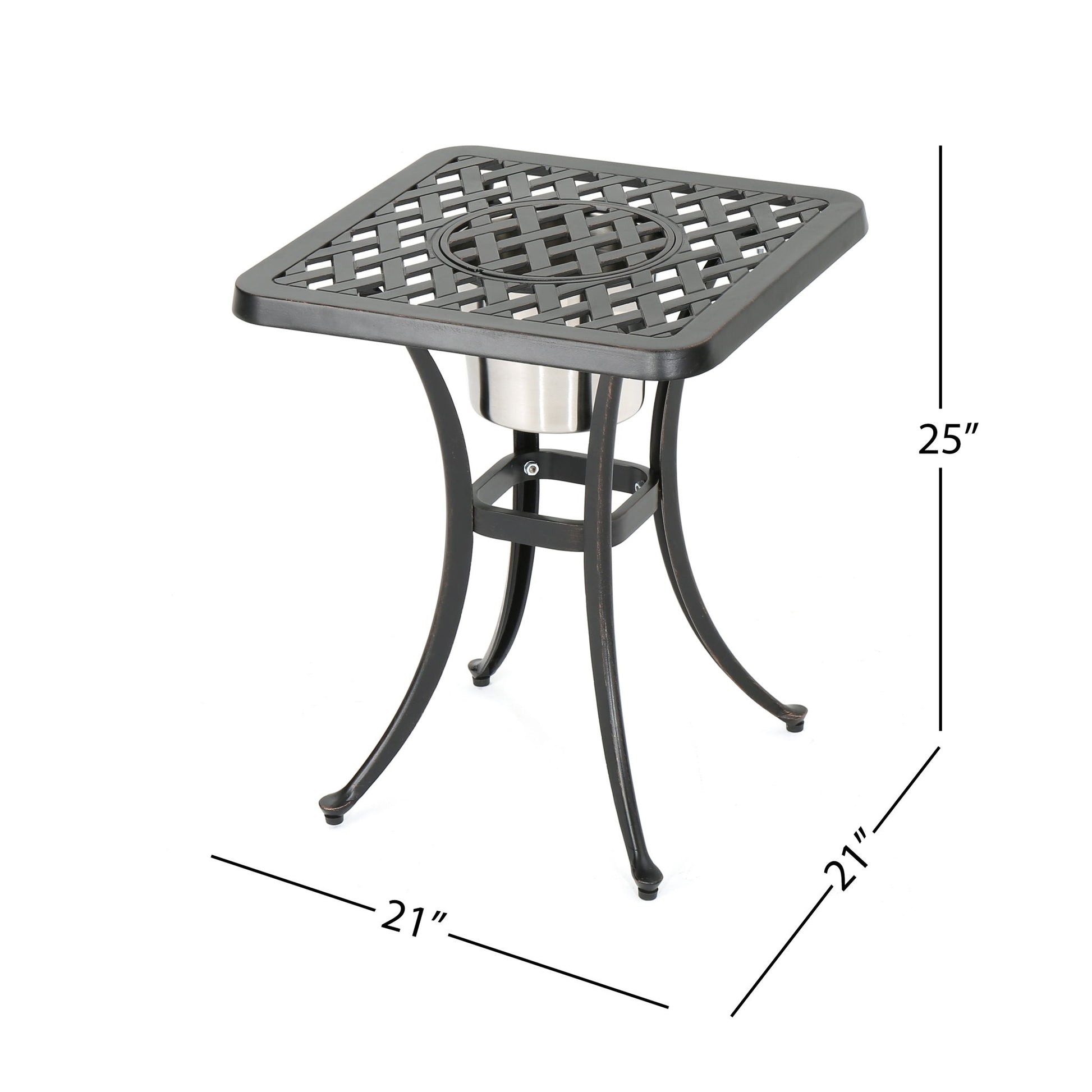 Outdoor Cast Aluminum Bistro Table With Ice Bucket - Black Copper Noble House