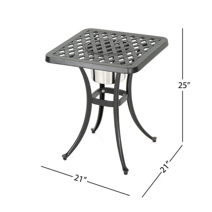 Outdoor Cast Aluminum Bistro Table With Ice Bucket - Black Copper Noble House
