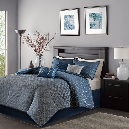Biloxi - King Piece Comforter (Set of 7) - Navy Madison Park