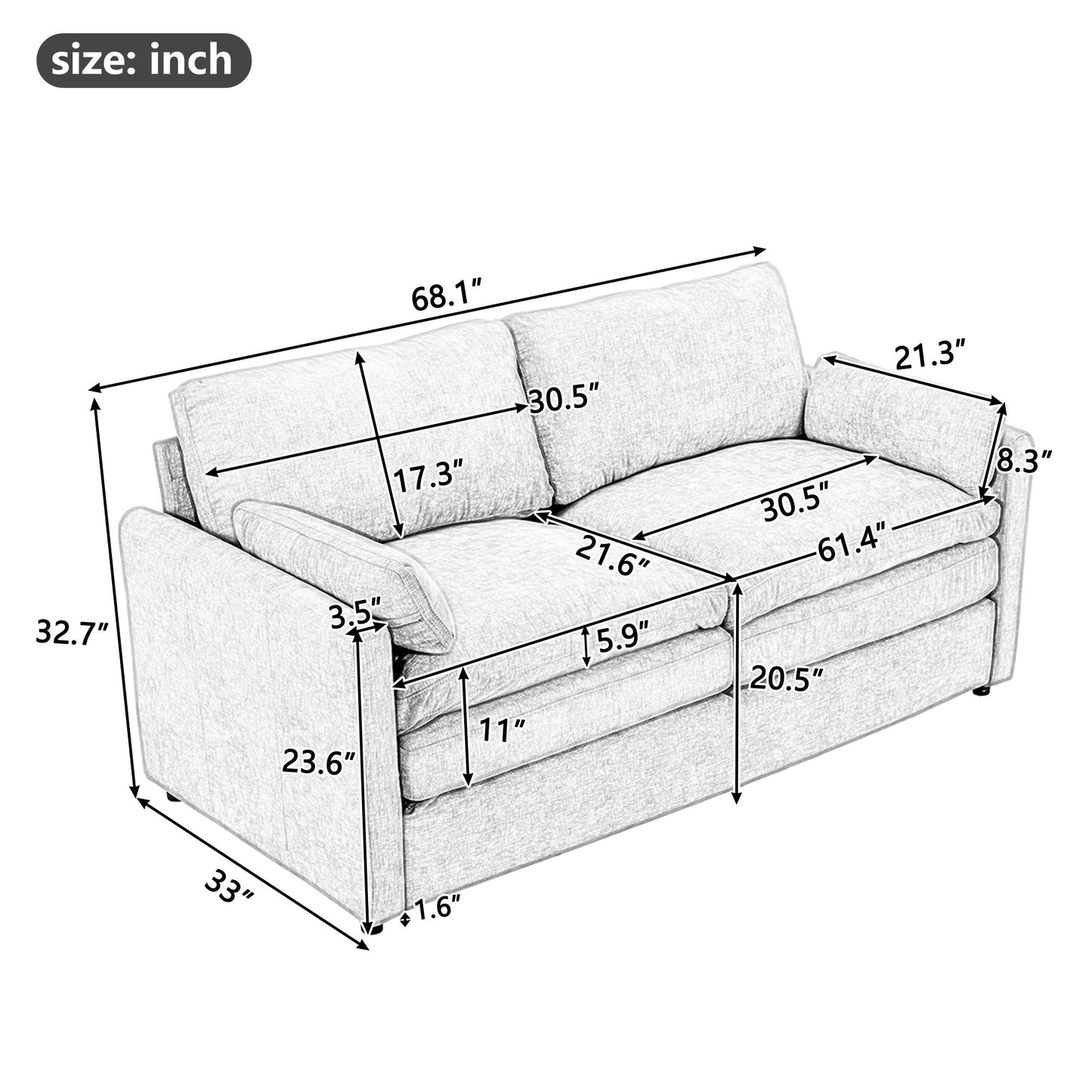 Cozy Upholstered Plush Cushion Loveseat Sofa For Living Room Hearth and Haven