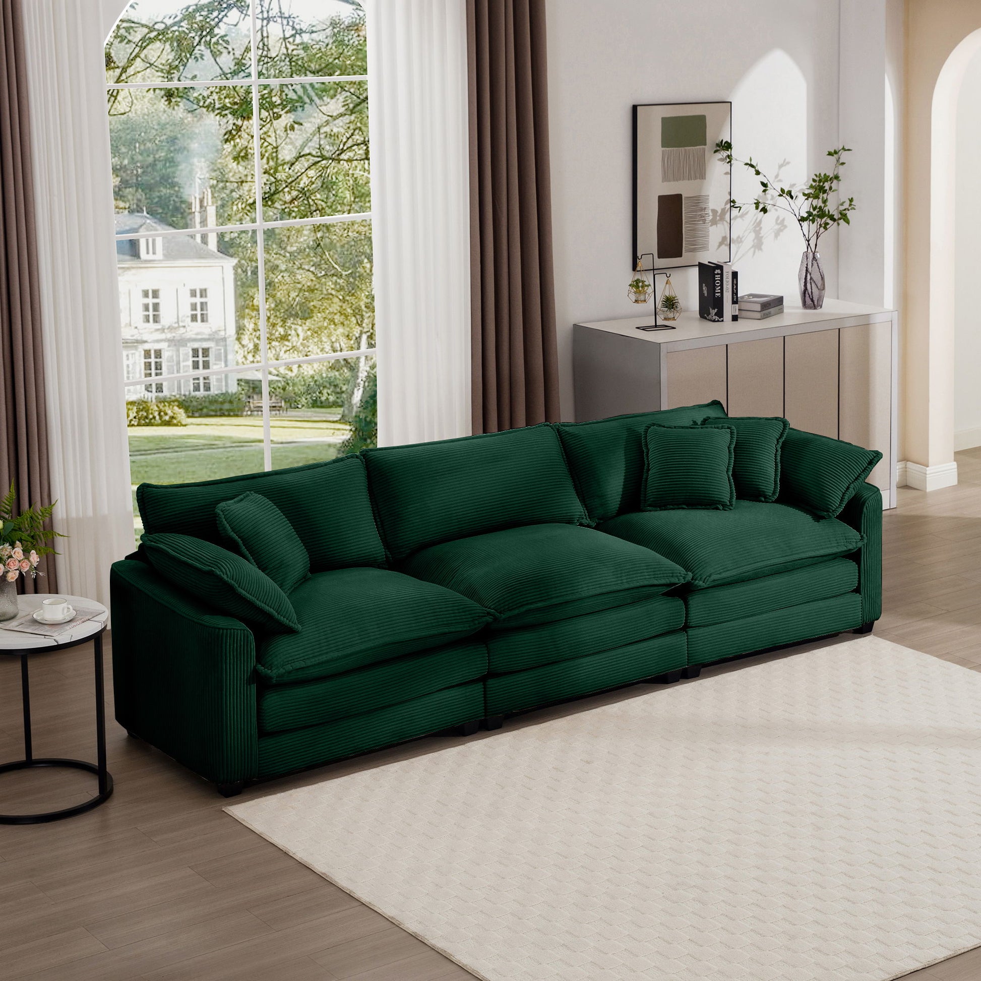 Mid-Century Modern 3 Seater Sectional Sofa With Arm And Throw Pillows Home Essentials