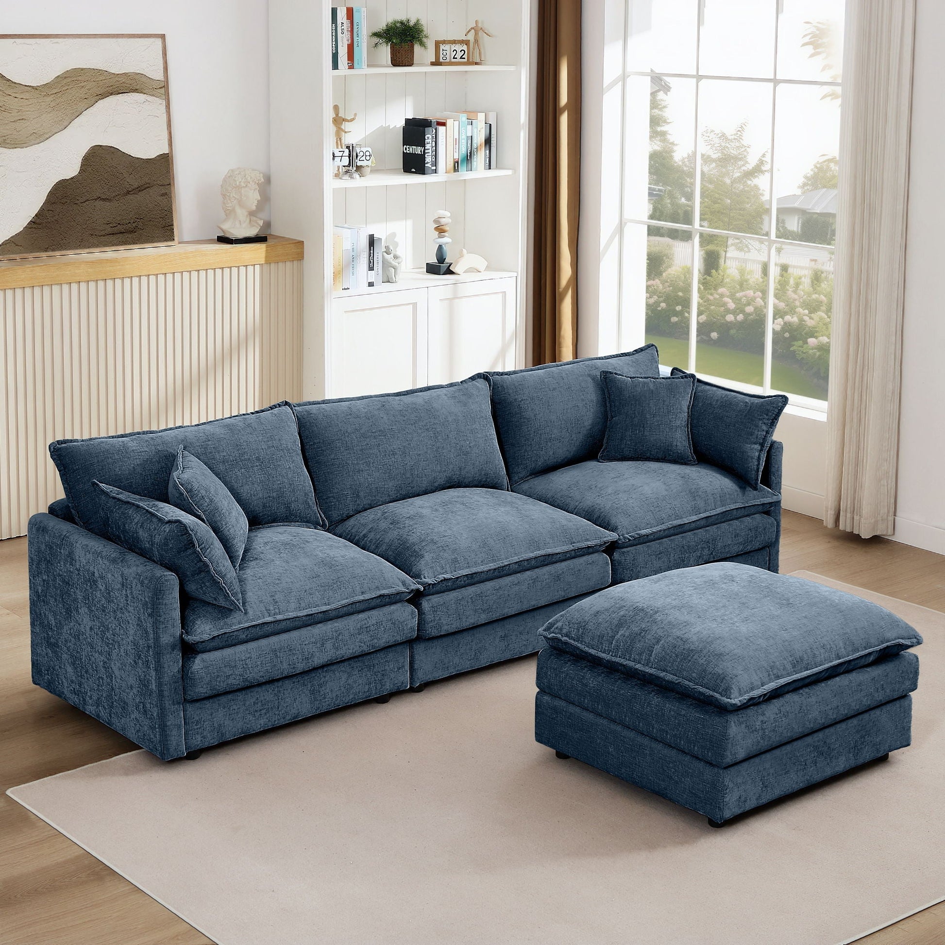 Modular L-Shaped Sectional Sofa With Movable Ottoman Home Essentials