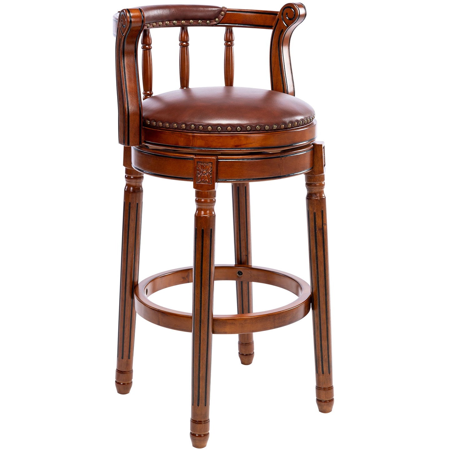 Swivel Cow Top Leather Wooden Bar Stool, 360 Degree Swivel Bar Height Chair With Backs For Home Kitchen Counter Home Essentials