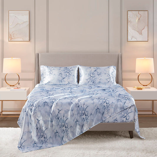 Printed Satin - Twin Sheet Set - Blue Marble