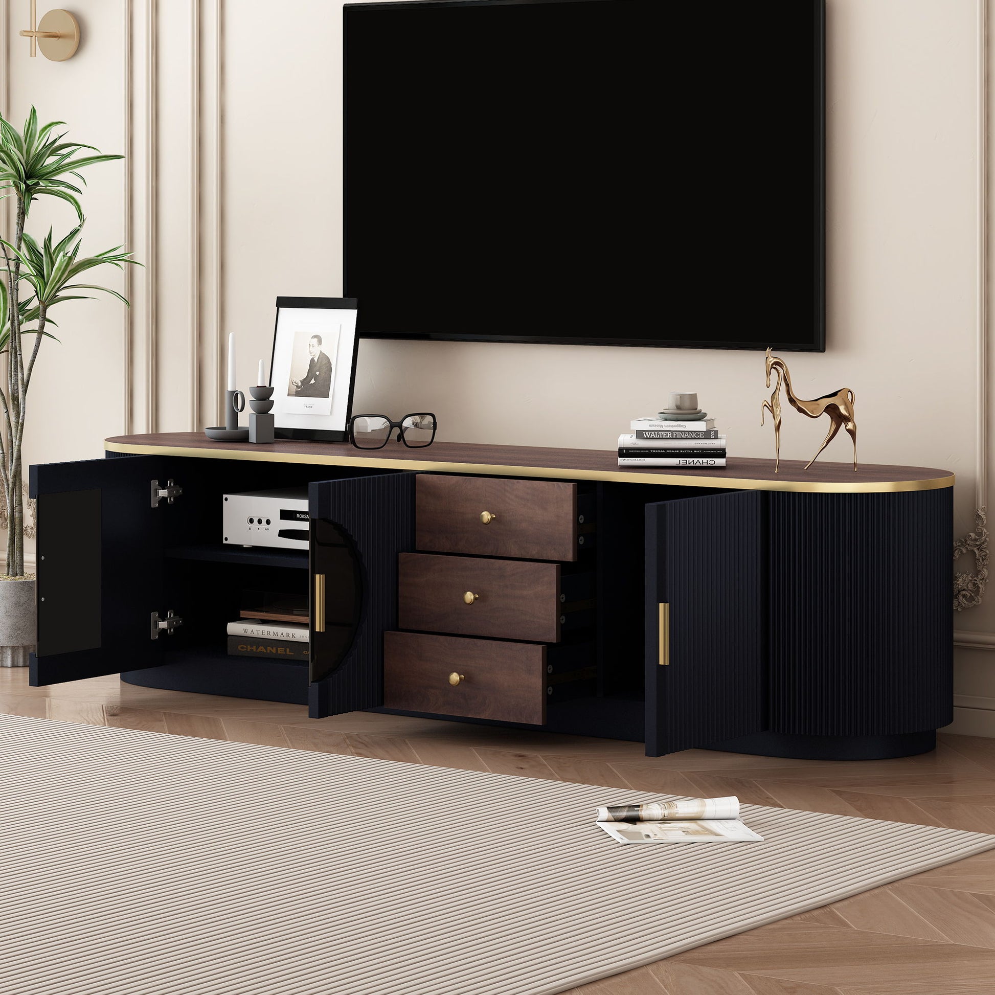 Modern Minimalist TV Stand For TVs Up To 80" With 3 Drawers And 1 Shelf Hearth and Haven