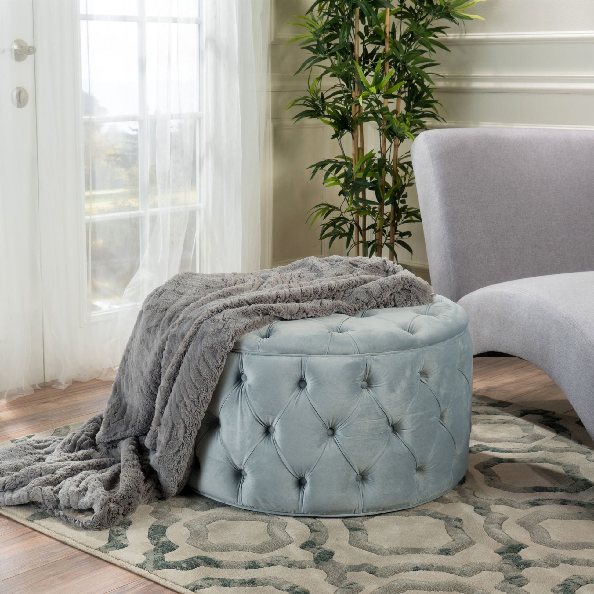 Modern Glam Ottoman Velvet Noble House