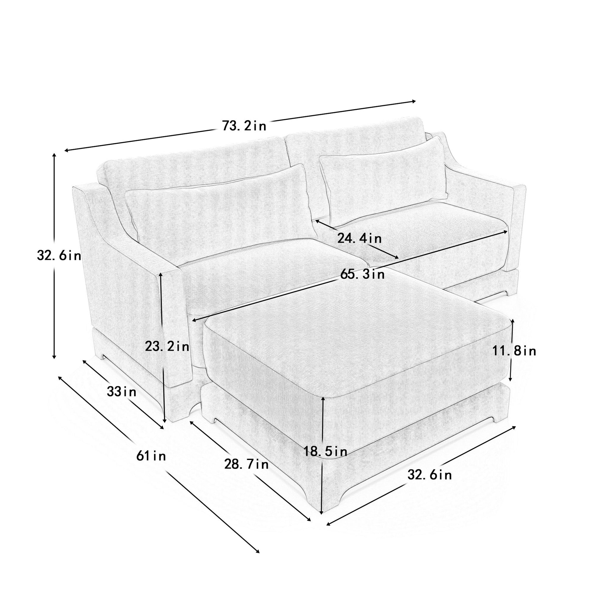 Stylish Sofa With Ottoman And Lumbar Pillows, Ergonomic Design Home Essentials