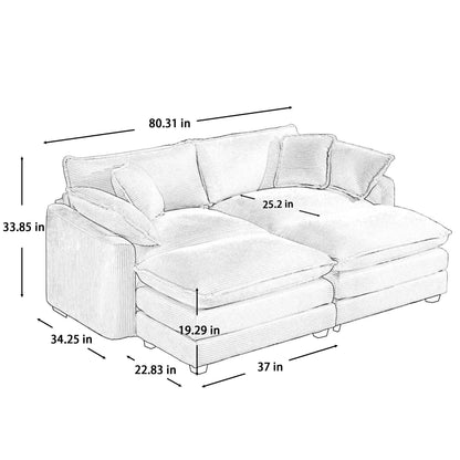 Modern Oversized Modular Cushion Sofa With Ottoman, Low Back, Deep Seating Sofa Set Home Essentials