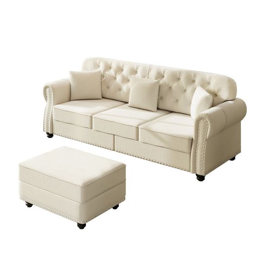 Upholstered 3 Seater Sofa Set With Ottoman Home Essentials