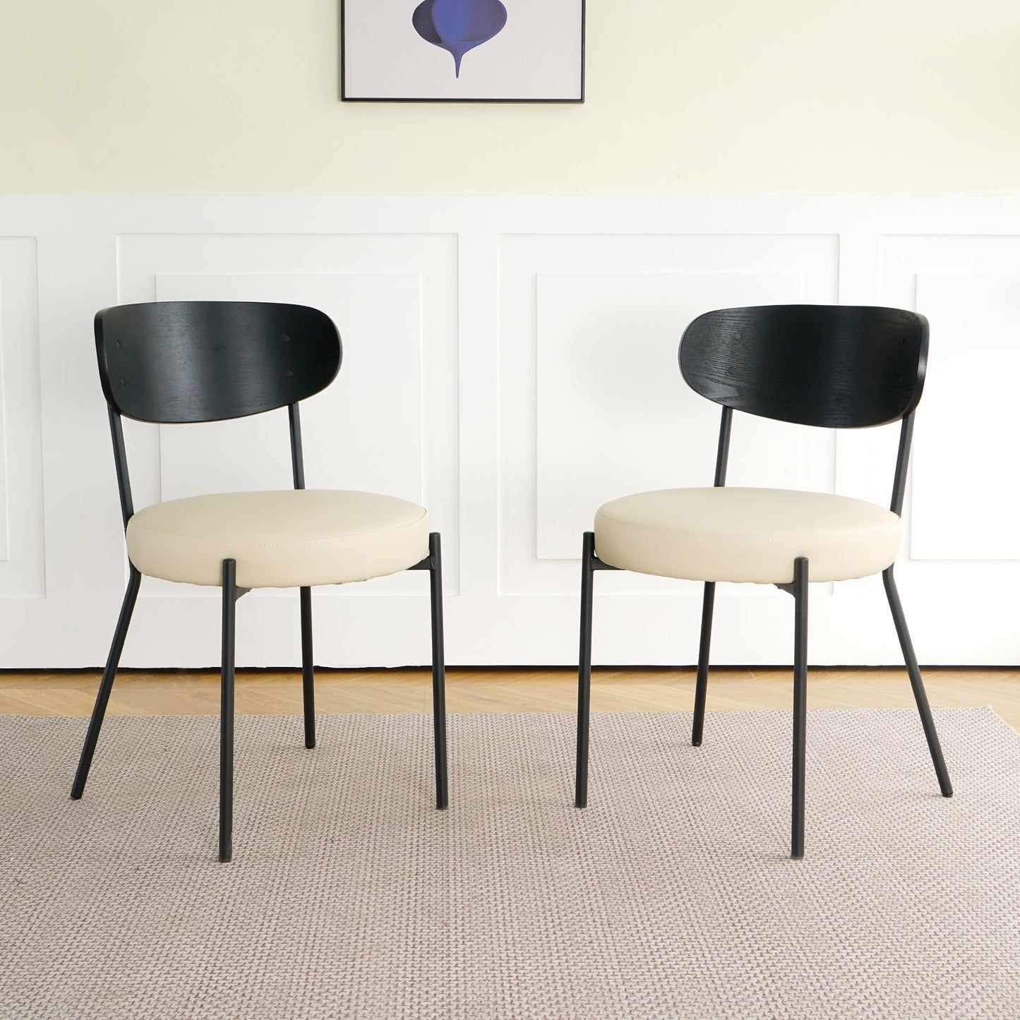 Modern Bentwood Dining Chair, Metal Legs, Ash Veneer Back, (Set of 2) - Cream Home Essentials