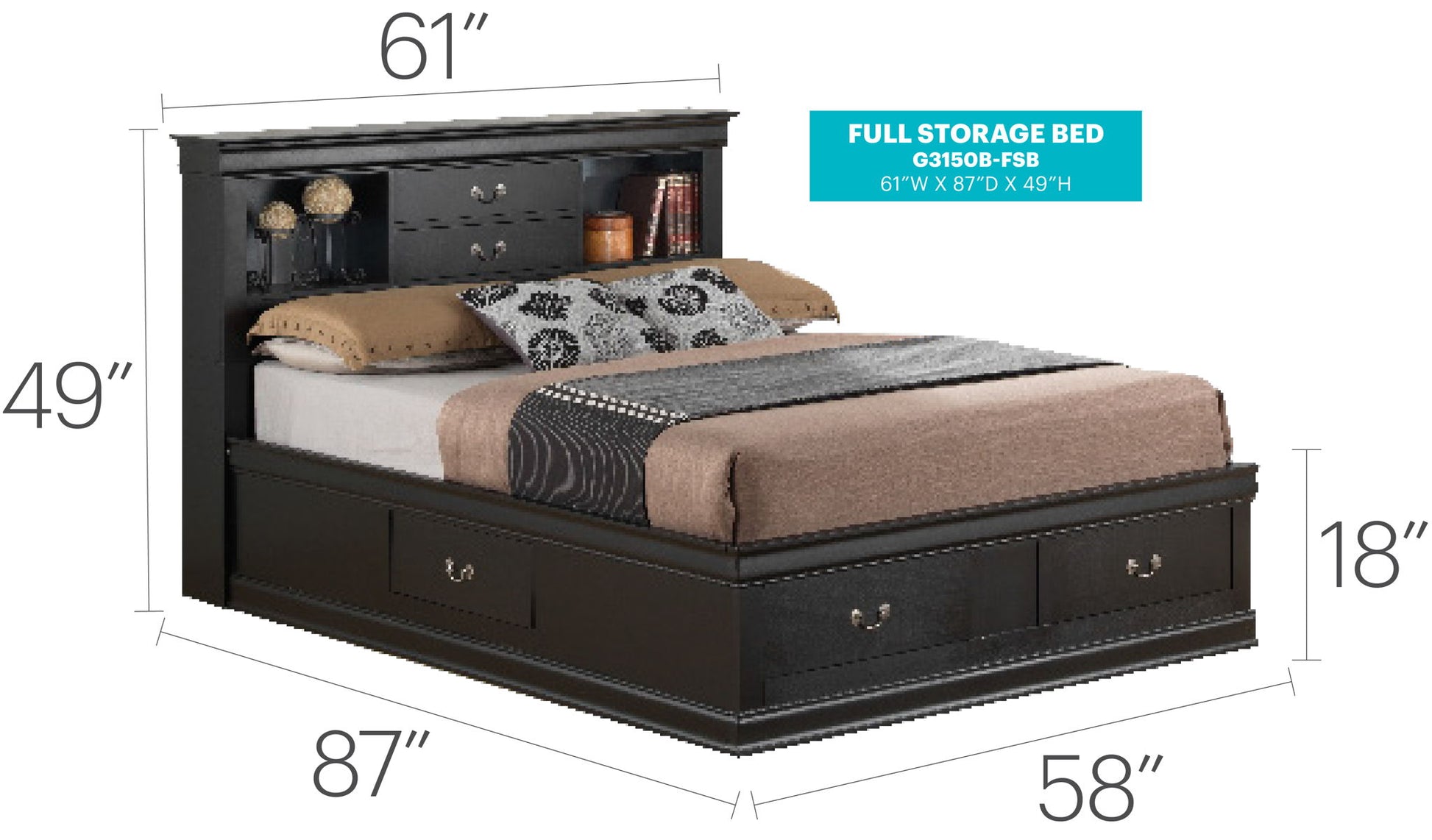 Traditional Style Bookcase Storage Bed Glory Furniture