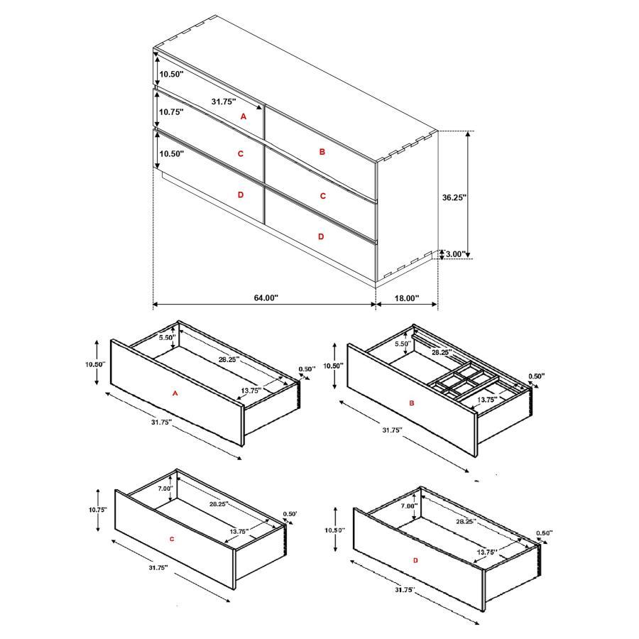 Winslow - 6-Drawer Dresser CoasterElevations