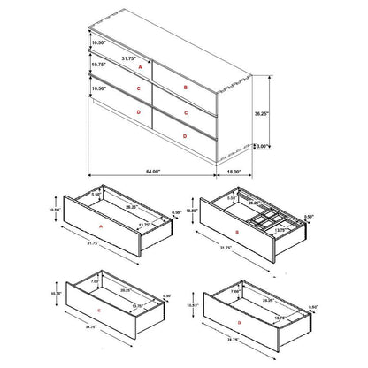 Winslow - 6-Drawer Dresser CoasterElevations