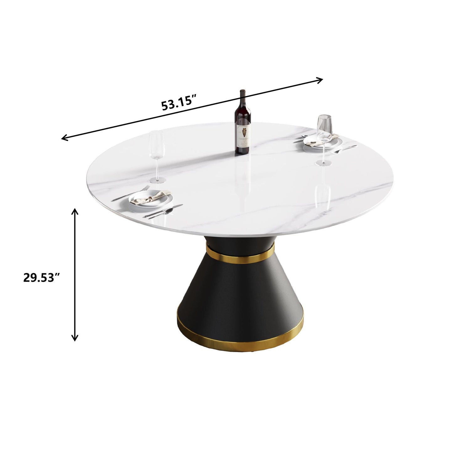Modern Artificial Stone Round Carbon Steel Base Dining Table, Can Accommodate 6 People Home Essentials