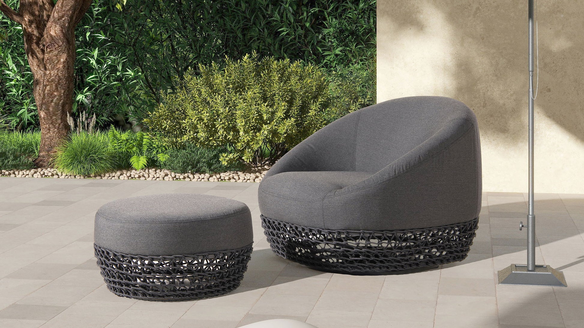 Willow - Round Upholstered Patio Ottoman Jennifer Taylor Home