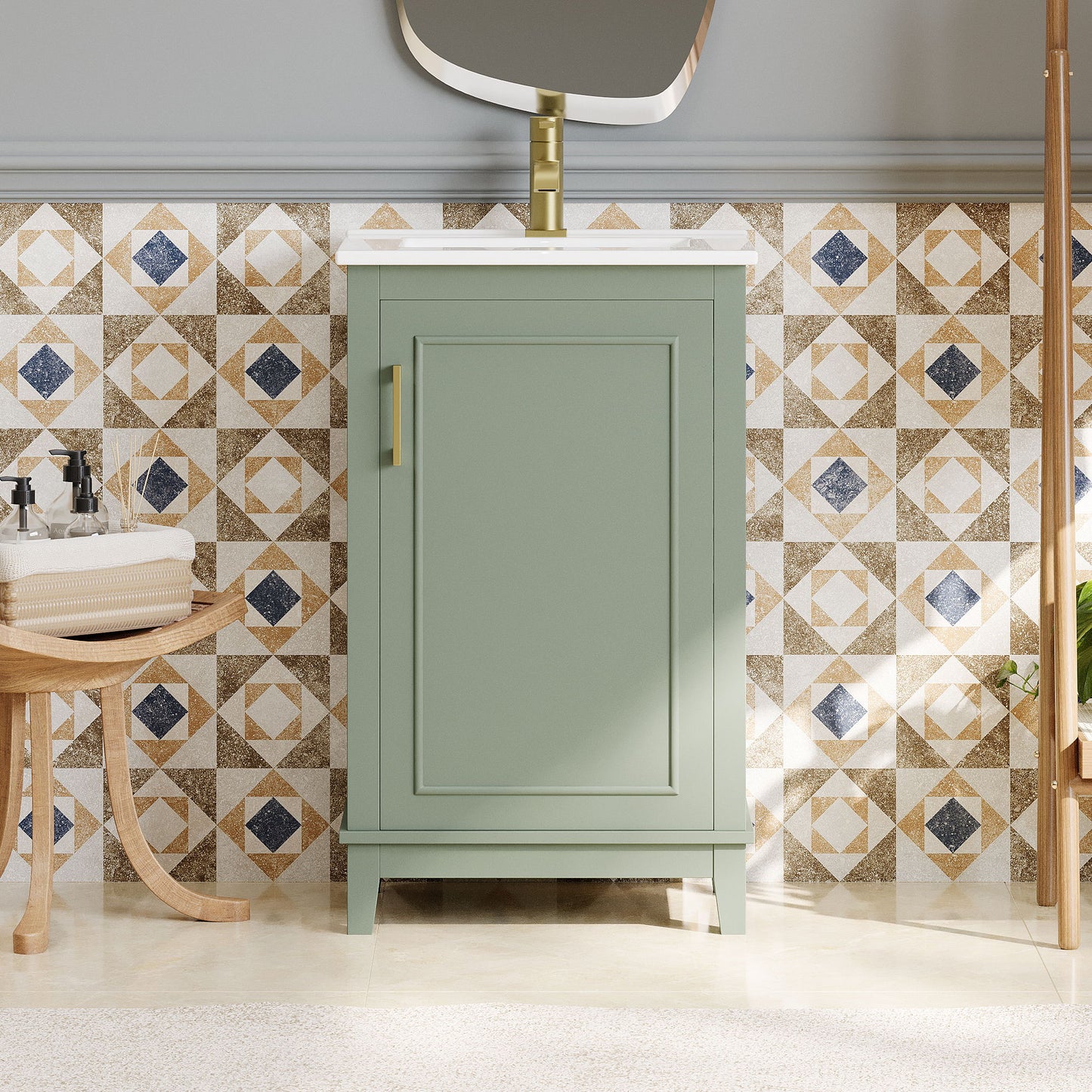 Modern Small Bathroom Vanity Cabinet With Ceramic Basin, Ample Storage, 1 Soft Close Door Hearth and Haven