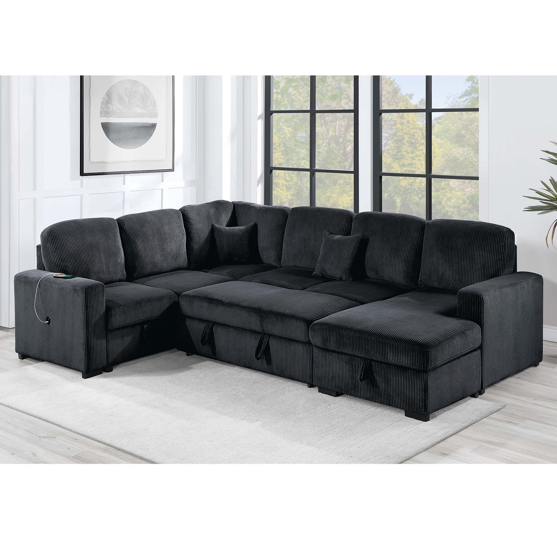 Modern Design Convertible Sectional Storage Bed With USB Port Home Essentials