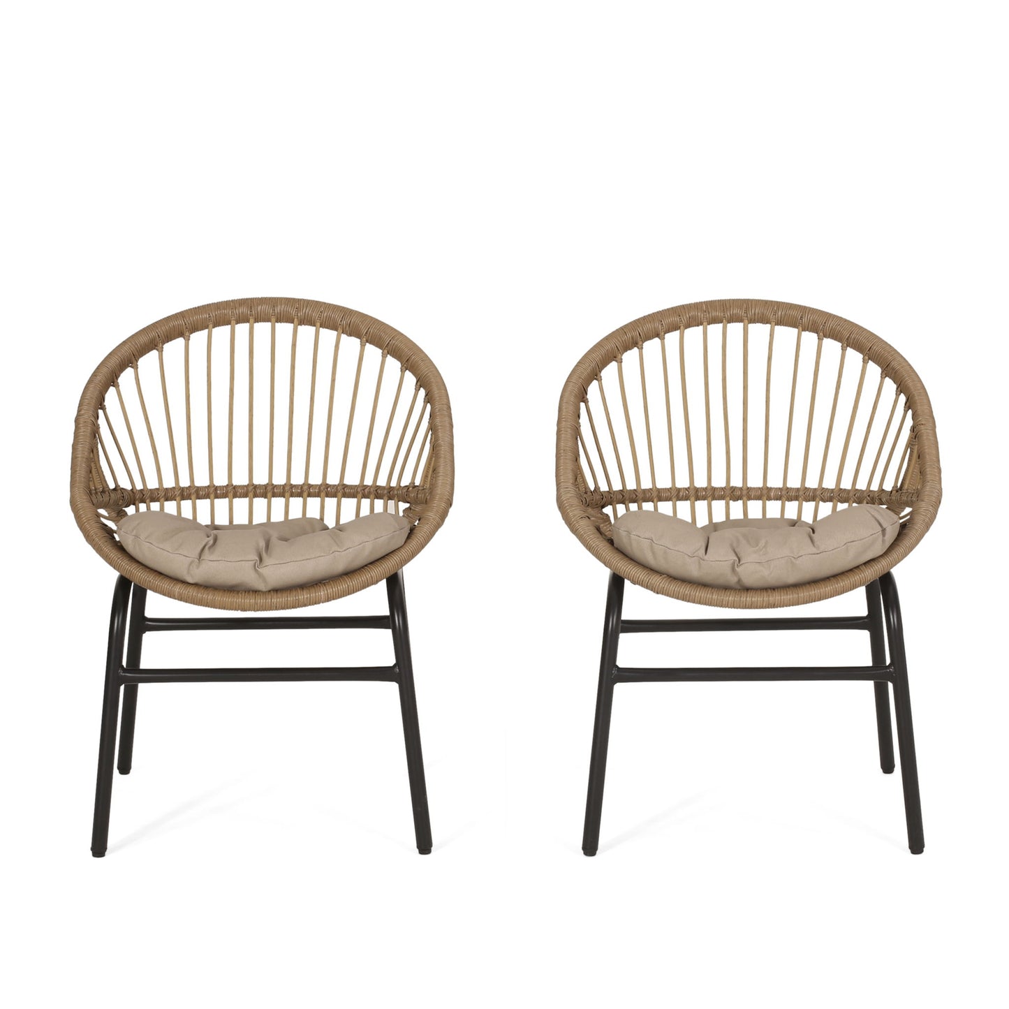 Outdoor Accent Chair With Curved Back And Basket Frame, (Set of 2) - Light Brown / Beige Noble House