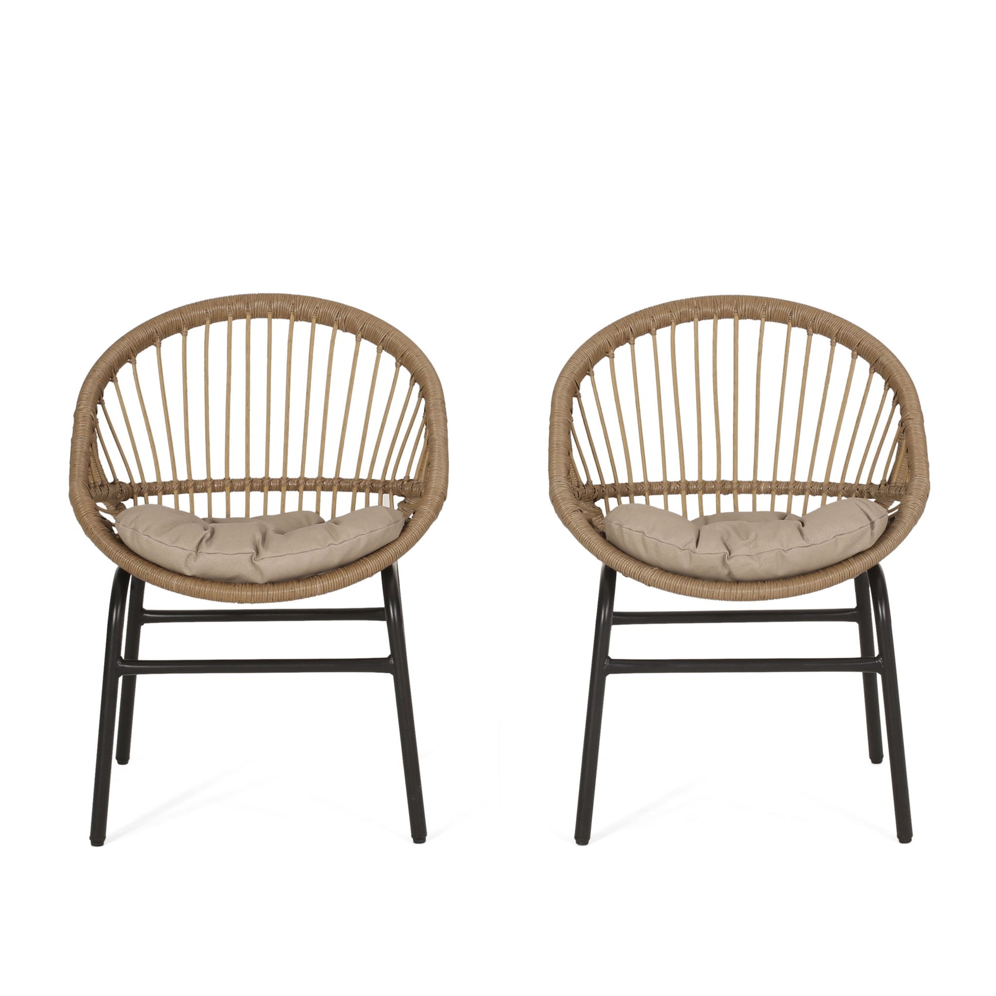 Outdoor Accent Chair With Curved Back And Basket Frame, (Set of 2) - Light Brown / Beige Noble House