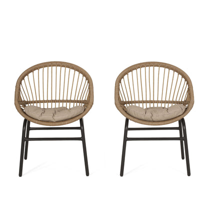 Outdoor Accent Chair With Curved Back And Basket Frame, (Set of 2) - Light Brown / Beige Noble House