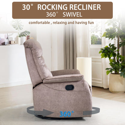 Rocking Swivel Recliner Chair For Living Room, 360 Degree Swivel, Adjustable Modern Reclining Chair, Classic And Traditional Recliner Sofa With Lumbar Support - Dark Gray Home Essentials