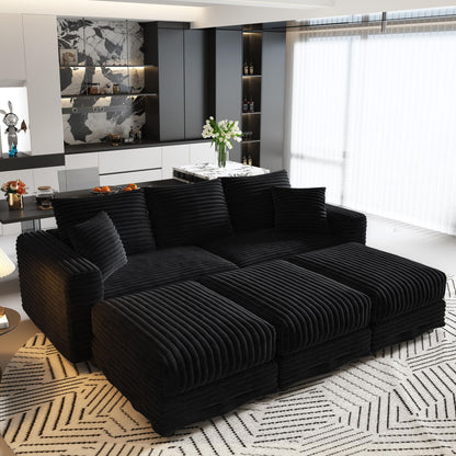 Convertible Deep Seat Sofa With Soft Pillows And Ottomans Home Essentials