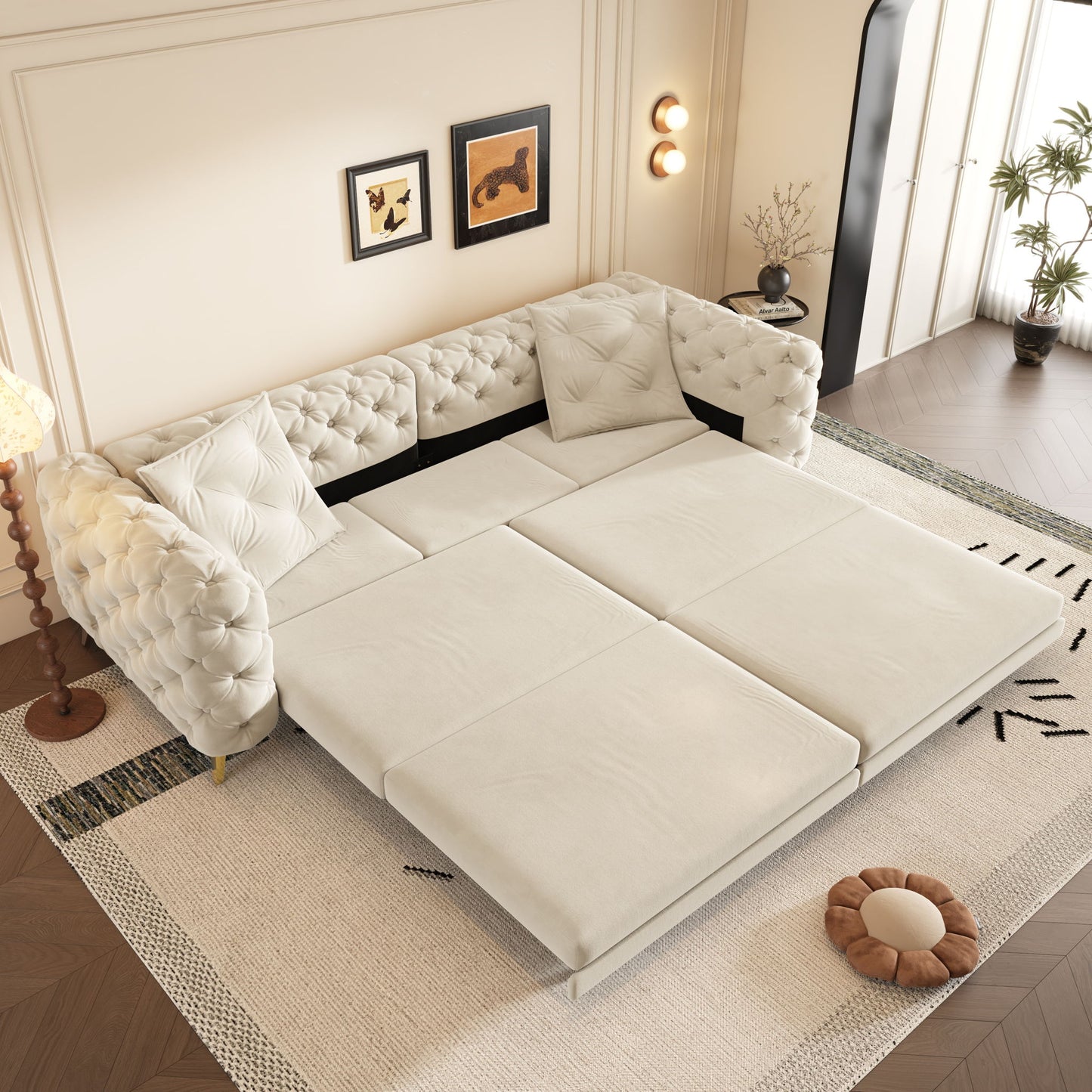 3 In 1 Convertible Sleeper, Deep Seat Pull Out Sofa Bed, Button Tufted Home Essentials
