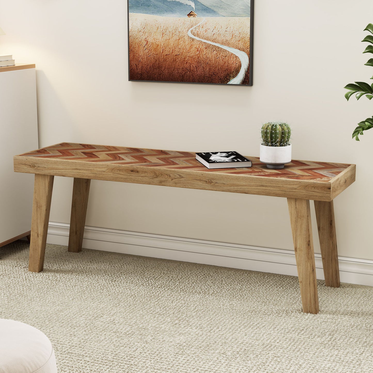 Artisan - Handcrafted Mango Wood Bench Rustic Boho Style - Natural Noble House